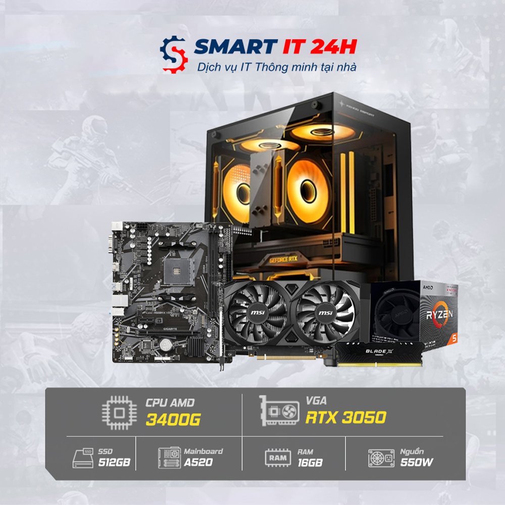 PC SMART SILVER PRO ( Ryzen 5 3400G / VGA RTX 3050 ) 1 PC SMART SILVER PRO ( Ryzen 5 3400G / VGA RTX 3050 )